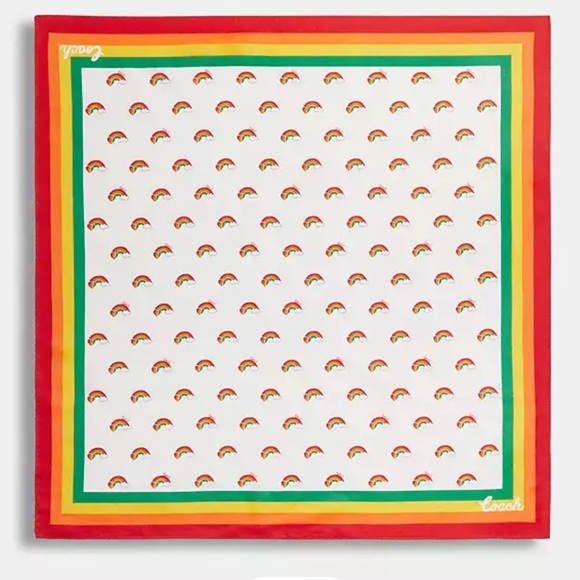 NEW COACH Coach Square Rainbow Print Silk Bandana Scarf 23” x 23” #CJ712 - Picture 1 of 9